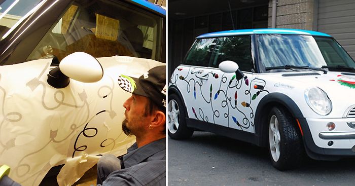 My Mini Cooper Became A Rolling Holiday Greeting After I Wrapped It In Christmas Paper