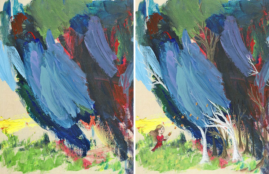 mom-turns-kid-doodles-into-paintings-3 mom-turns-kid-doodles-into-paintings-3