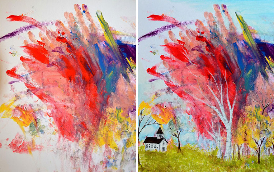 mom-turns-kid-doodles-into-paintings-6 mom-turns-kid-doodles-into-paintings-6