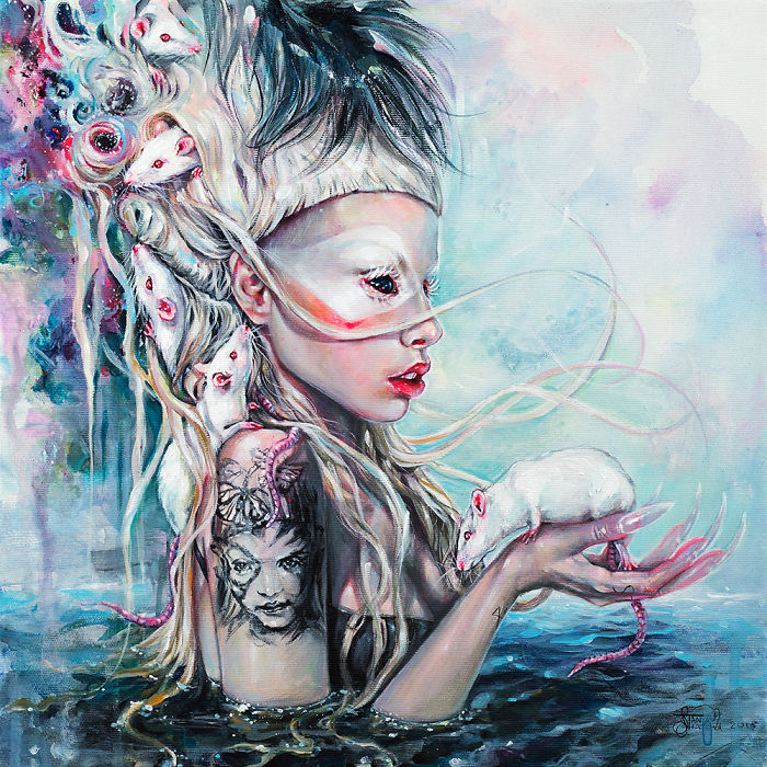 Realistic Acrylic Portrait Of Yolandi Visser And Her Albino Rats
