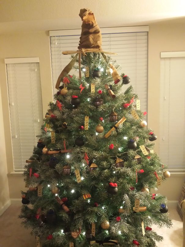 Our Harry Potter Tree With Lots Of Handmade Ornaments.