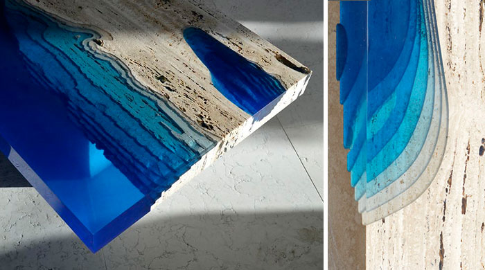 Lagoon Tables That I Create By Merging Resin With Cut Travertine Marble