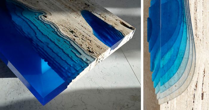 Lagoon Tables That I Create By Merging Resin With Cut Travertine Marble
