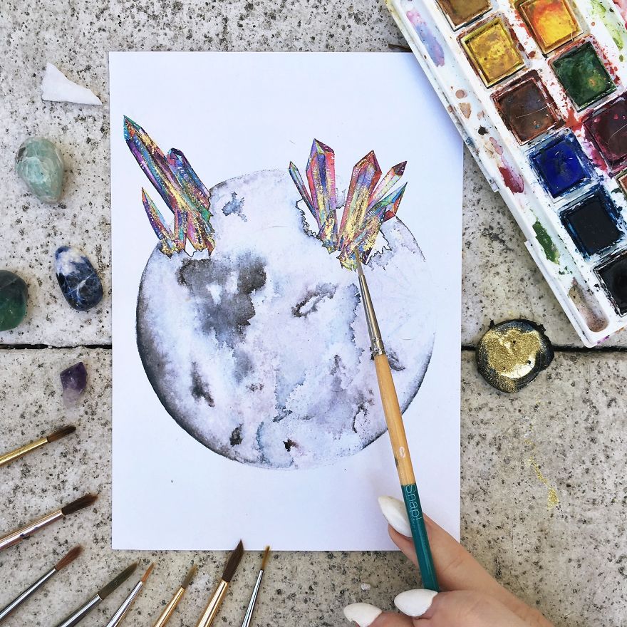 I Watercolor Healing Moons And Crystals To Bring Light To Our Broken And Hurting World I Watercolor Healing Moons And Crystals To Bring Light To Our Broken And Hurting World