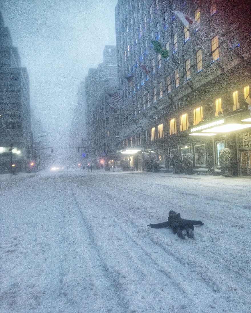 Snow Tanning In Front Of Bloomingdales, Ny