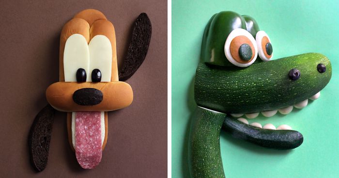 Disney Animal Portraits Made Of Hot Dog Buns, Zucchini And Other Foods