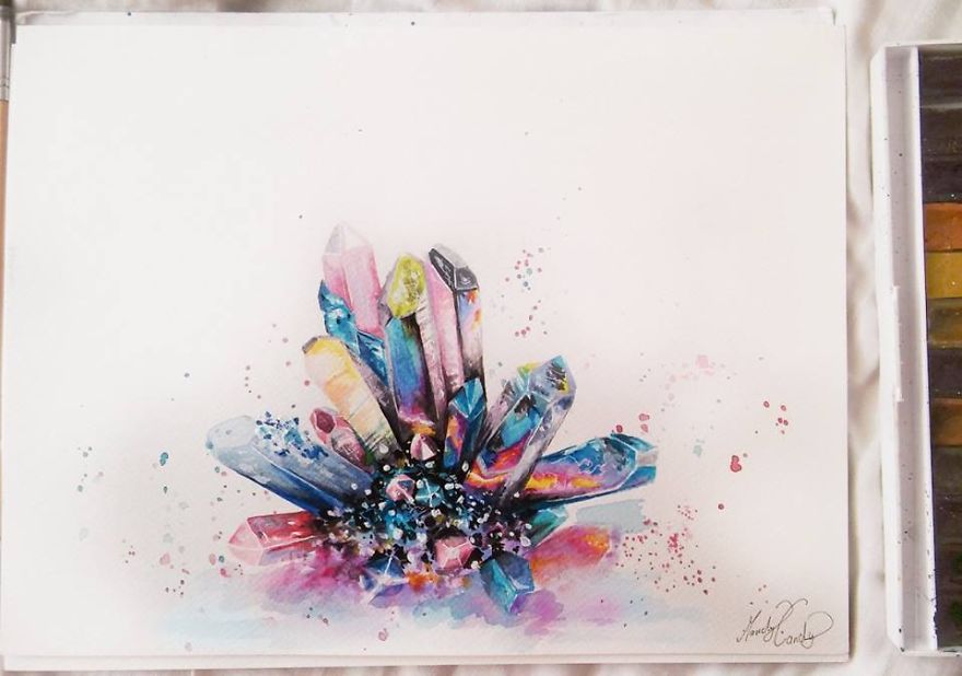I Paint Colorful Crystals Using Watercolor
