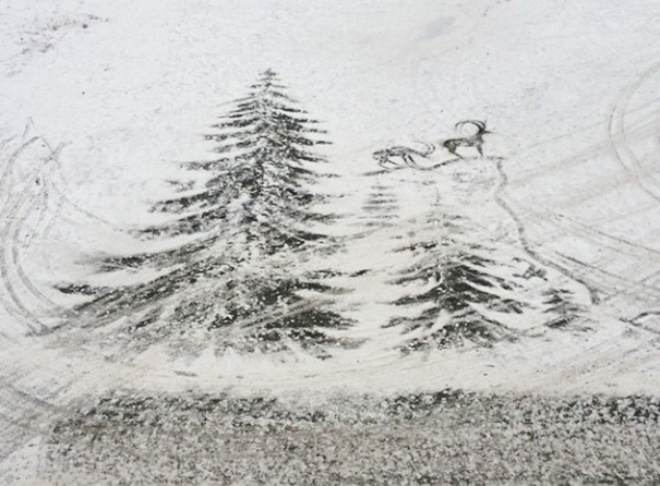 School Janitor Makes Snow Drawings With His Shovel To Bring Joy To Children