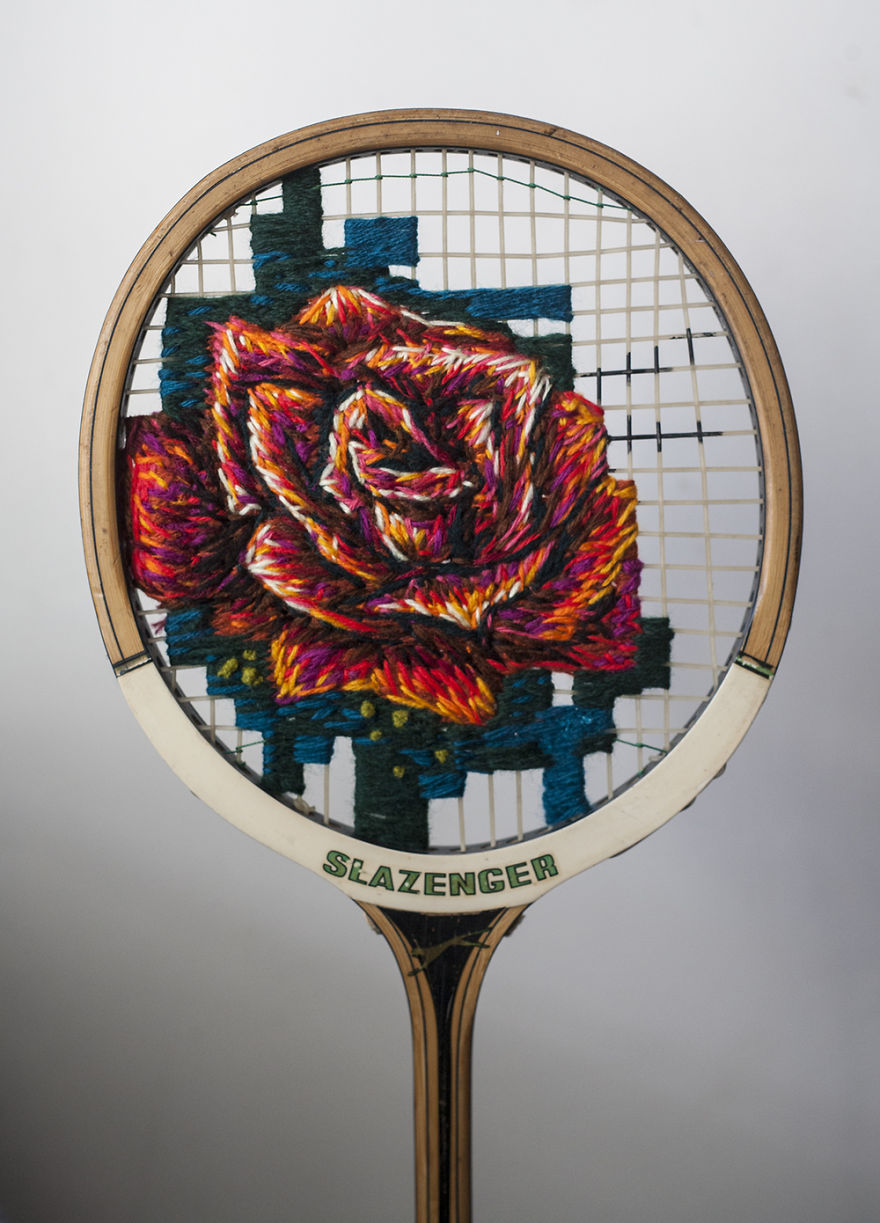 Sew Far, Sew Good: I Embroider On Old Tennis Rackets Sew Far, Sew Good: I Embroider On Old Tennis Rackets