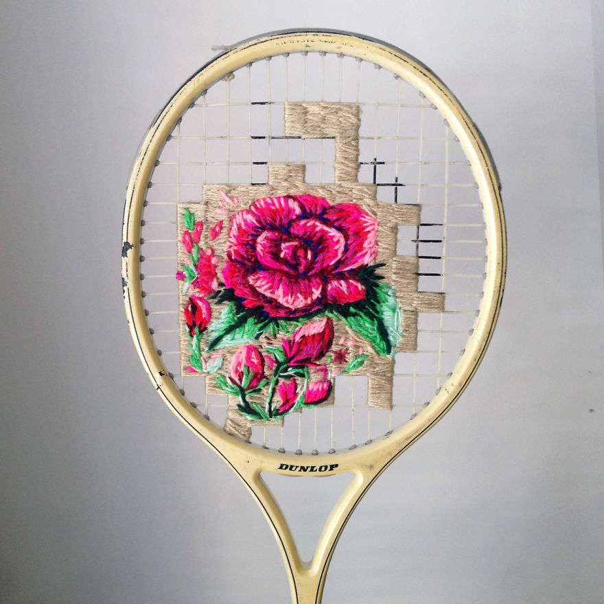 Sew Far, Sew Good: I Embroider On Old Tennis Rackets Sew Far, Sew Good: I Embroider On Old Tennis Rackets