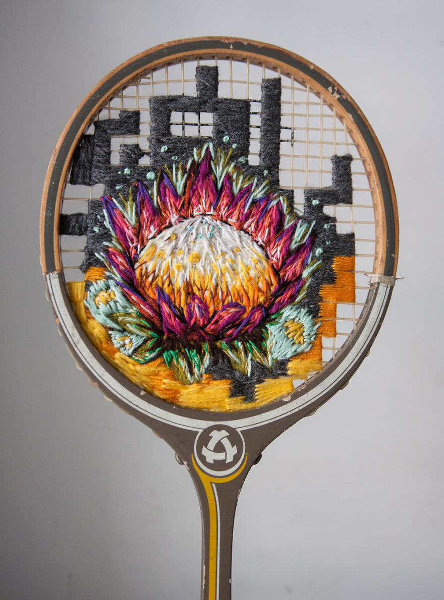 Sew Far, Sew Good: I Embroider On Old Tennis Rackets Sew Far, Sew Good: I Embroider On Old Tennis Rackets