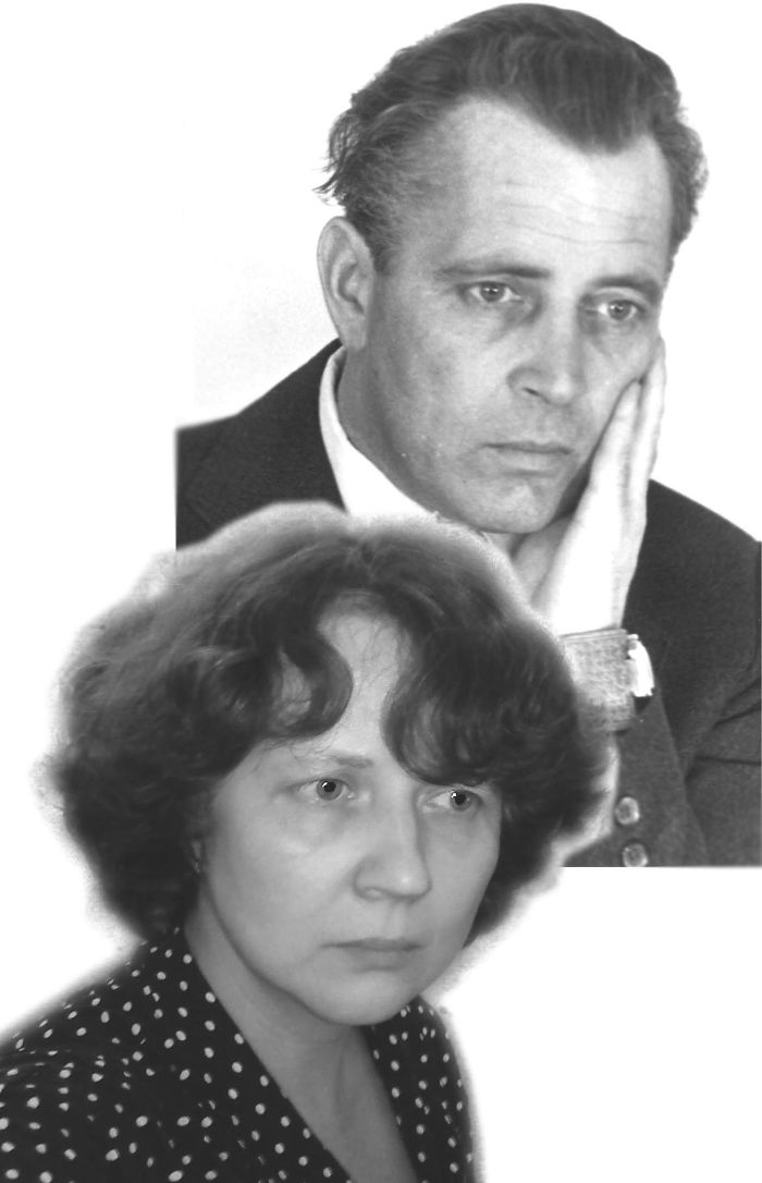 Black and white portrait of a man and woman showing striking resemblance, illustrating kids copy-paste versions of parents.