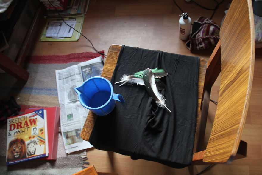 I Take Magical Photos Of Feathers And Water Drops On My Bedroom Floor