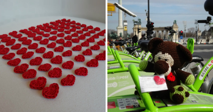 I Crocheted 100 Hearts For Valentine’s Day And Hid Them In Various Places Of My City, Budapest