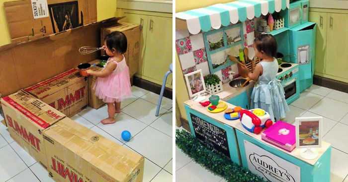 How To Create A Mini Cardboard Kitchen For Your Toddler