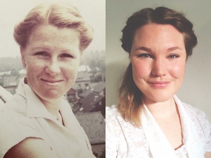 Side-by-side photos of mother and daughter showing strong resemblance, proving kids are copy-paste versions of their parents.