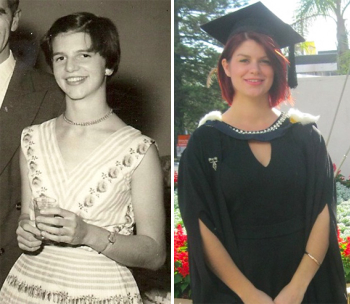 Side-by-side photos showing a mother and daughter highlighting kids as copy-paste versions of their parents.