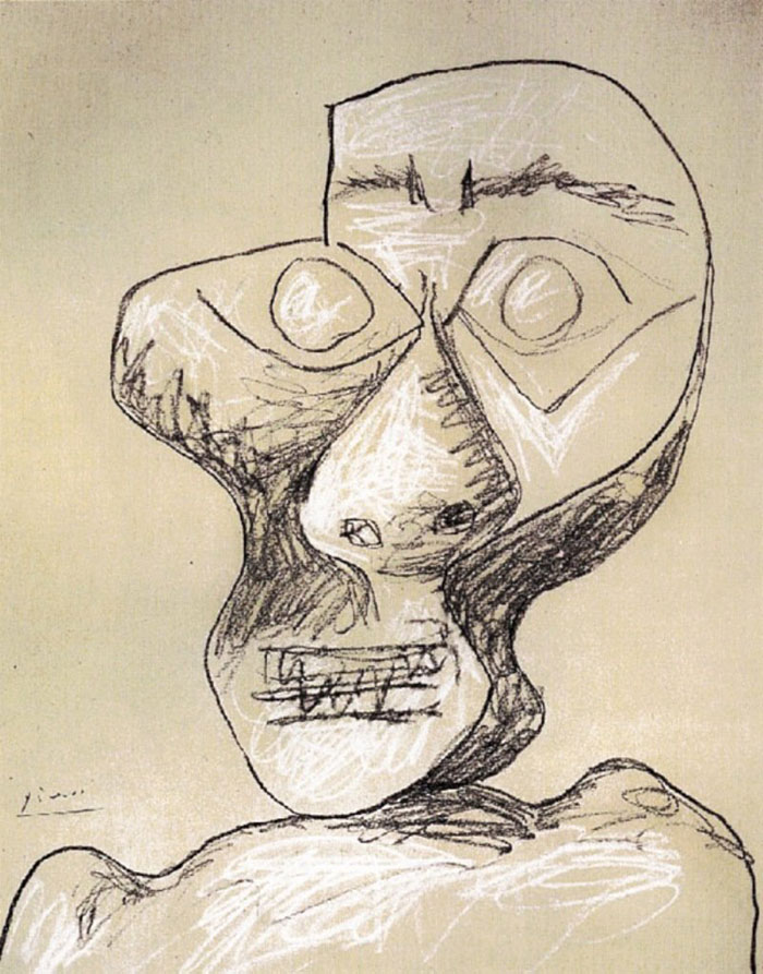 Picasso's self-portrait at age 90, showcasing his abstract artistic evolution with dynamic lines and forms. Picasso's self-portrait at age 90, showcasing his abstract artistic evolution with dynamic lines and forms.