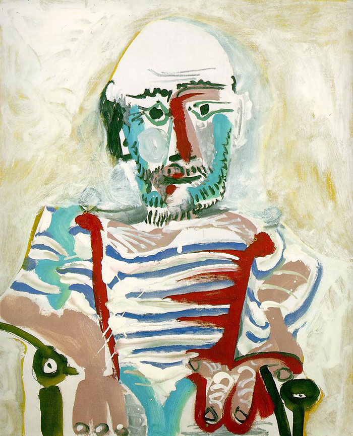 Abstract painting illustrating Picasso's self-portrait evolution with bold colors and expressive brushwork. Abstract painting illustrating Picasso's self-portrait evolution with bold colors and expressive brushwork.