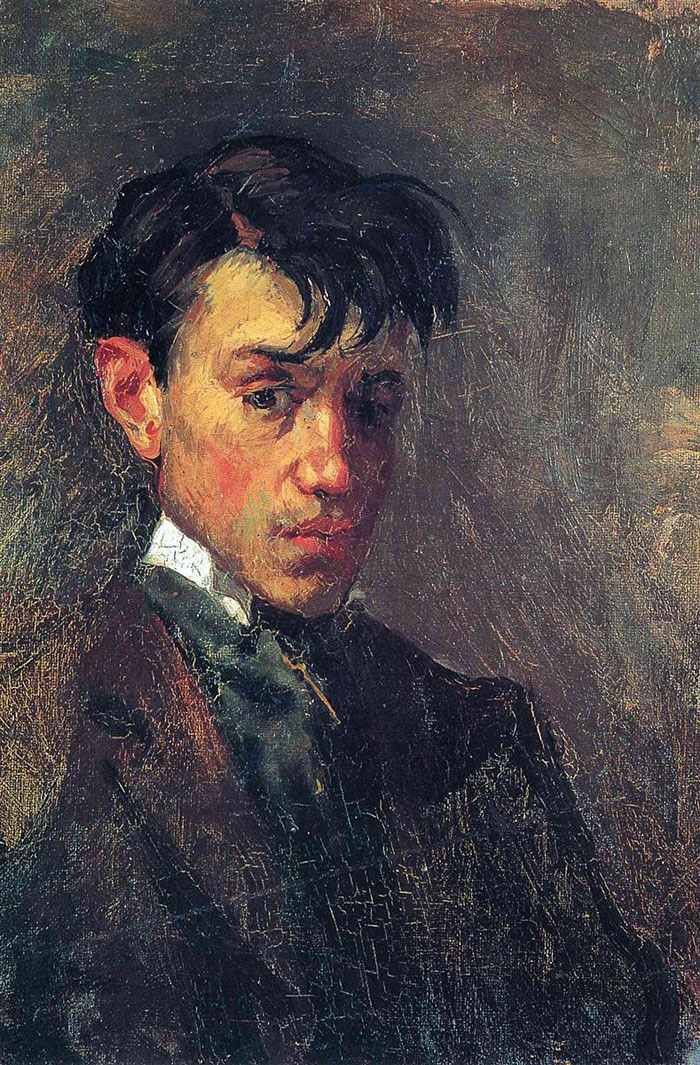 Young Picasso self-portrait painting, showcasing early artistic style and expression at age 15. Young Picasso self-portrait painting, showcasing early artistic style and expression at age 15.