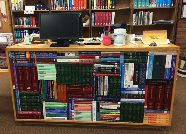 This Desk In My University Library Is Made Up Of Perfectly Fitted Book Ends. All Real Books Too