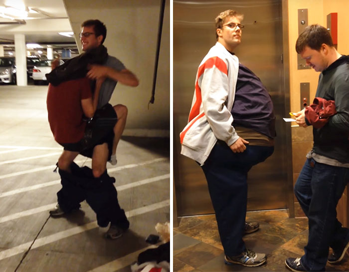 Best Friends Sneak Into A Movie Dressed As One Person (Video)