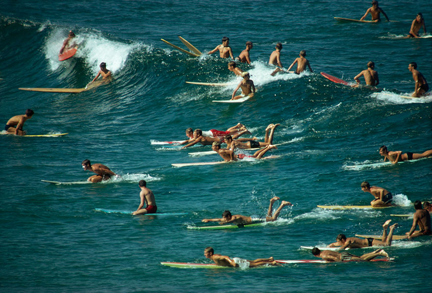 Surfers Overpopulate The Waves Off Of Bondi Beach In Australia, 1963