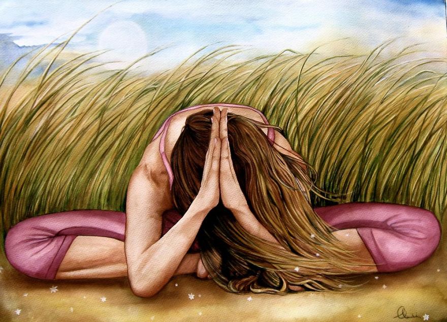 Watercolor And Crayon Paintings Of Beautiful Women Watercolor And Crayon Paintings Of Beautiful Women