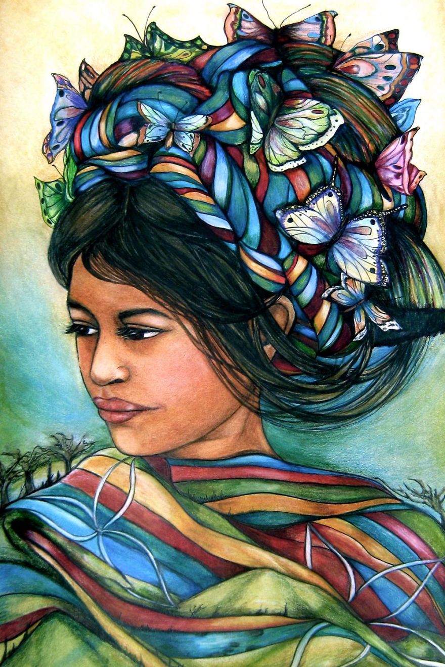 Watercolor And Crayon Paintings Of Beautiful Women Watercolor And Crayon Paintings Of Beautiful Women