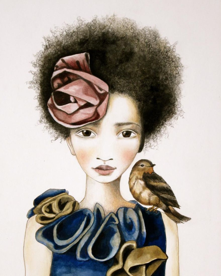 Watercolor And Crayon Paintings Of Beautiful Women Watercolor And Crayon Paintings Of Beautiful Women