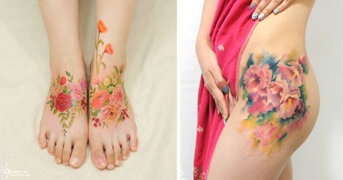 Flower Tattoos Mimic Watercolor Paintings On Skin