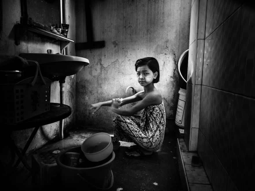 Myanmar – A Little Girl In The Bathroom By Linda De’nobili, Italy (1st Place In The Documentary & Street Category, Second Half)