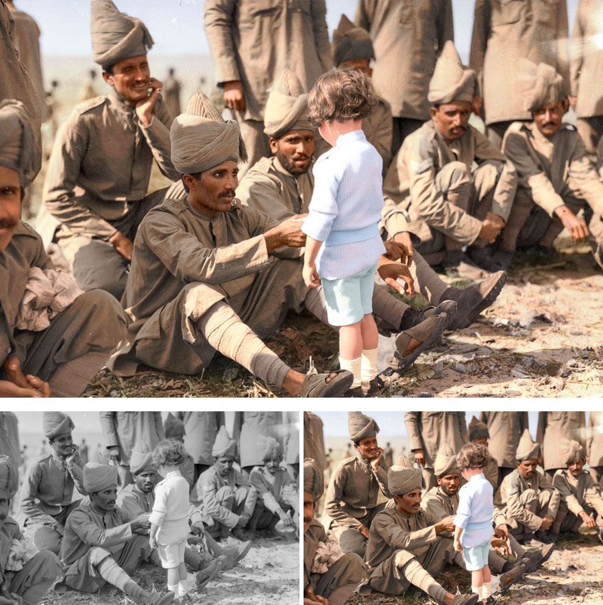 A French Boy Introduces Himself To Indian Soldiers