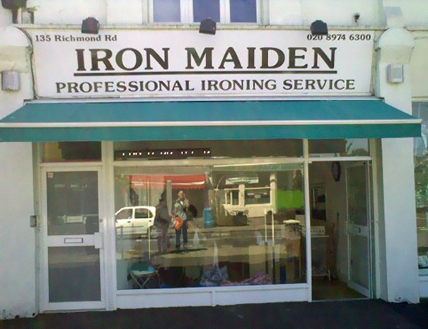 Ironing service shop sign ‘IRON MAIDEN’