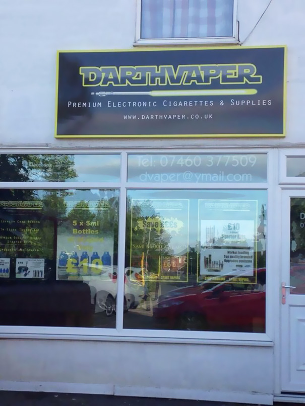 Electronic cigarettes & supplies shop sign ‘DARTHVAPER’
