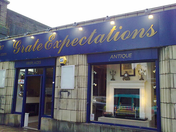 Antique shop sign ‘Grate Expectations’