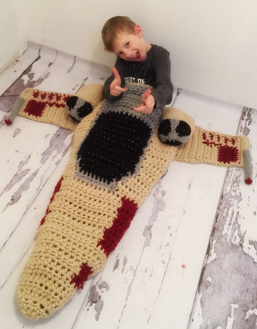 Crocheted X-Wing Starfighter Blanket That I Made To Keep The Force Warm