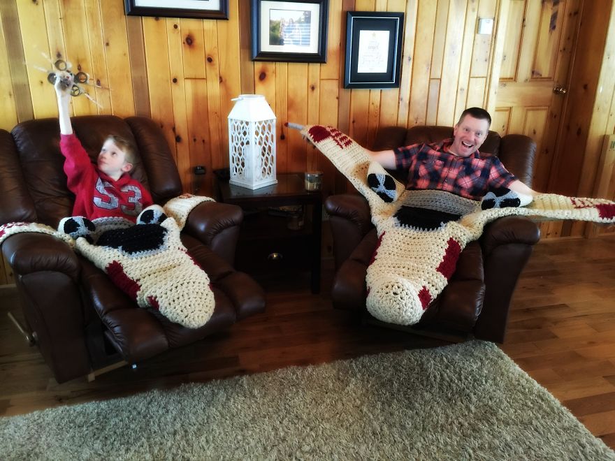 Crocheted X-Wing Starfighter Blanket That I Made To Keep The Force Warm