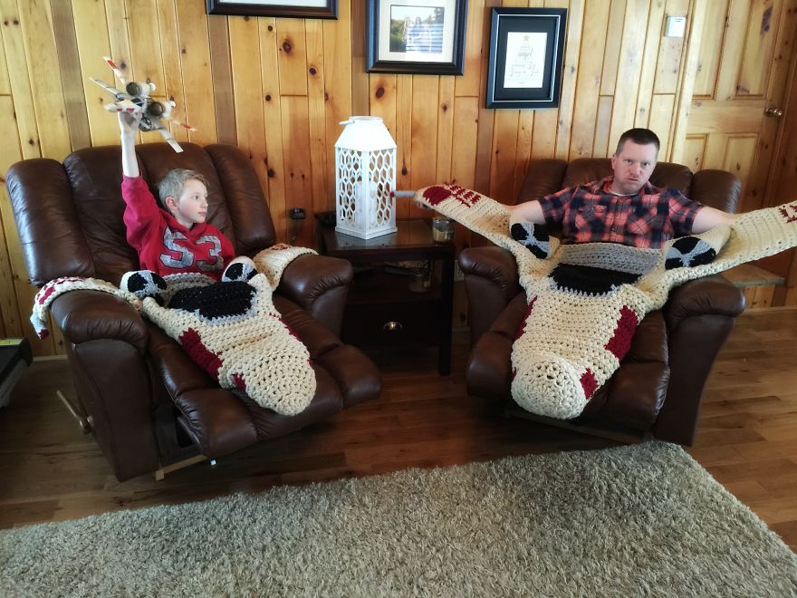 Crocheted X-Wing Starfighter Blanket That I Made To Keep The Force Warm