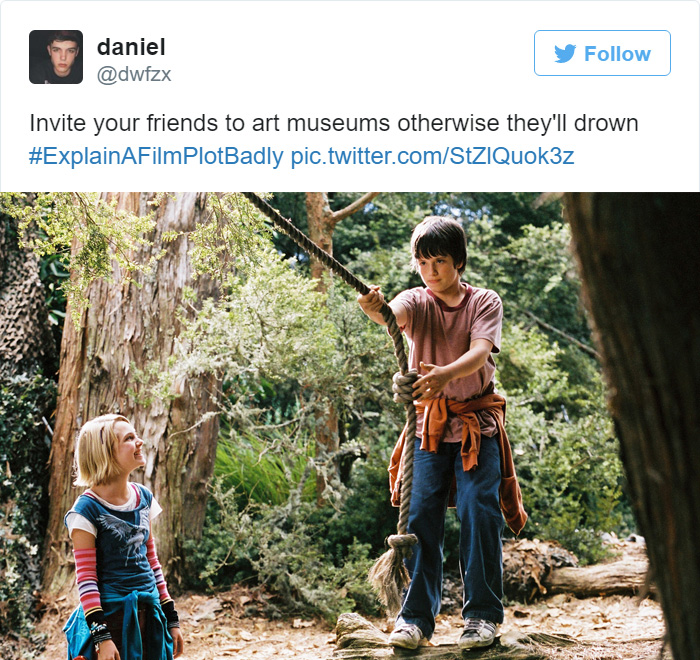 Tweet explaining Bridge To Terabithia, Jesse and Leslie in the woods 