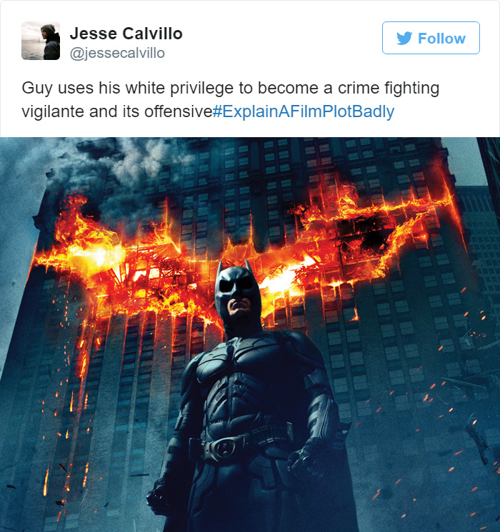 Tweet explaining The Dark Knight with movie poster 