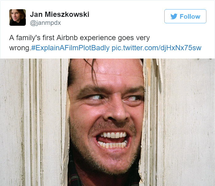 Tweet explaining The Shining, Jack smiling in the door hole 