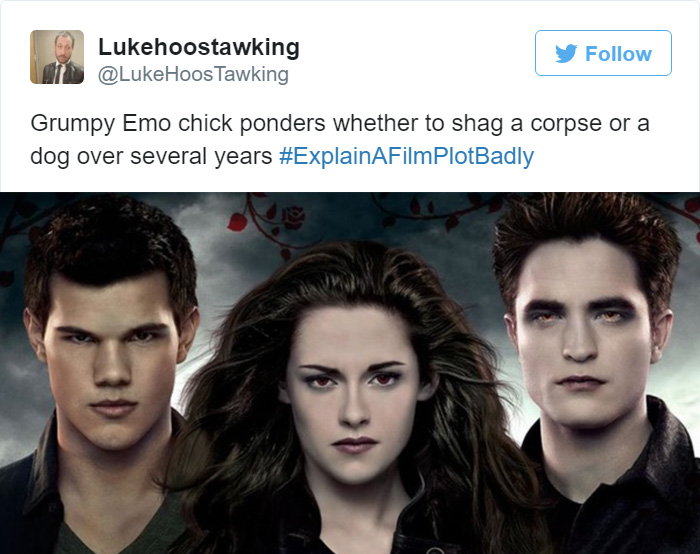 Tweet explaing the Twilight movie with movie poster