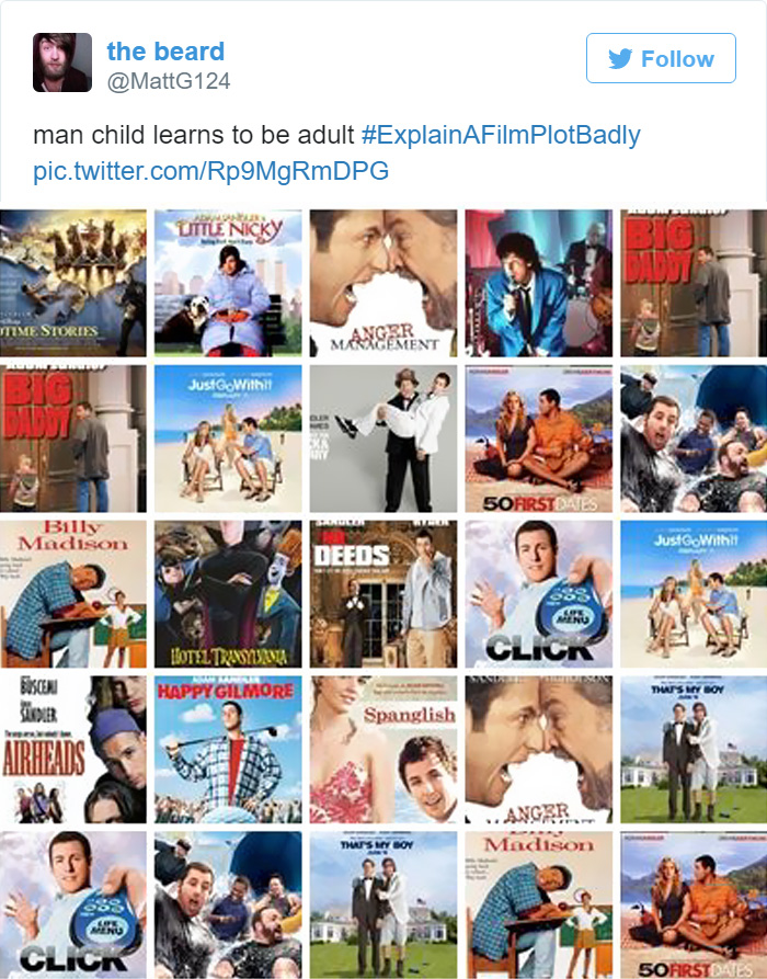 Tweet explaining Every Adam Sandler Movie