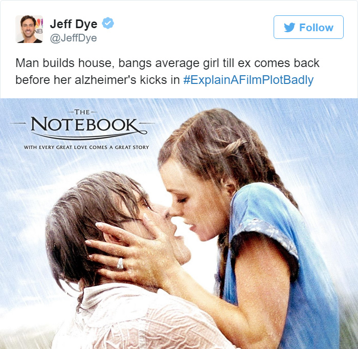 Tweet explaining The Notebook with movie poster 