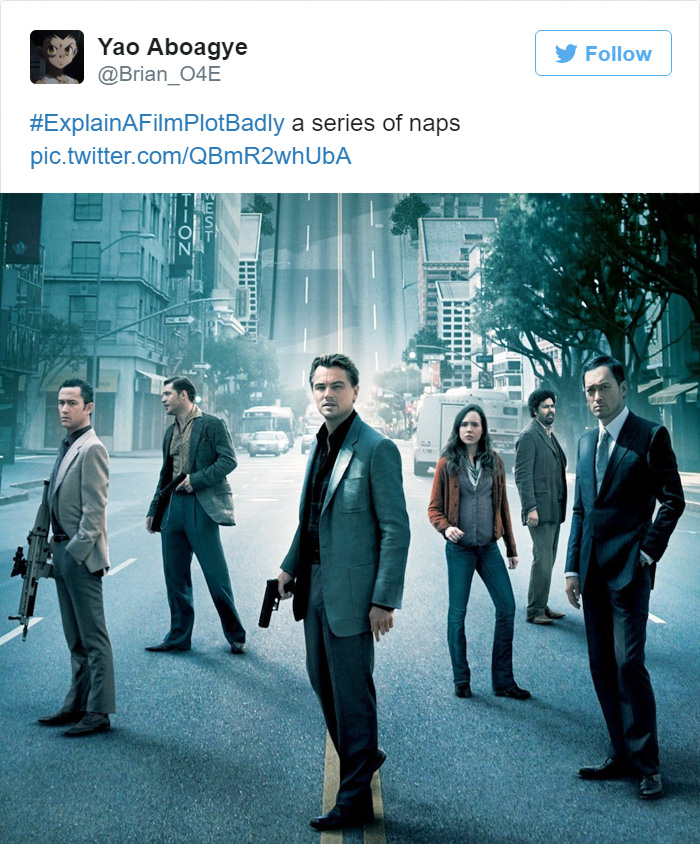 Tweet explaining Inception, movie poster 