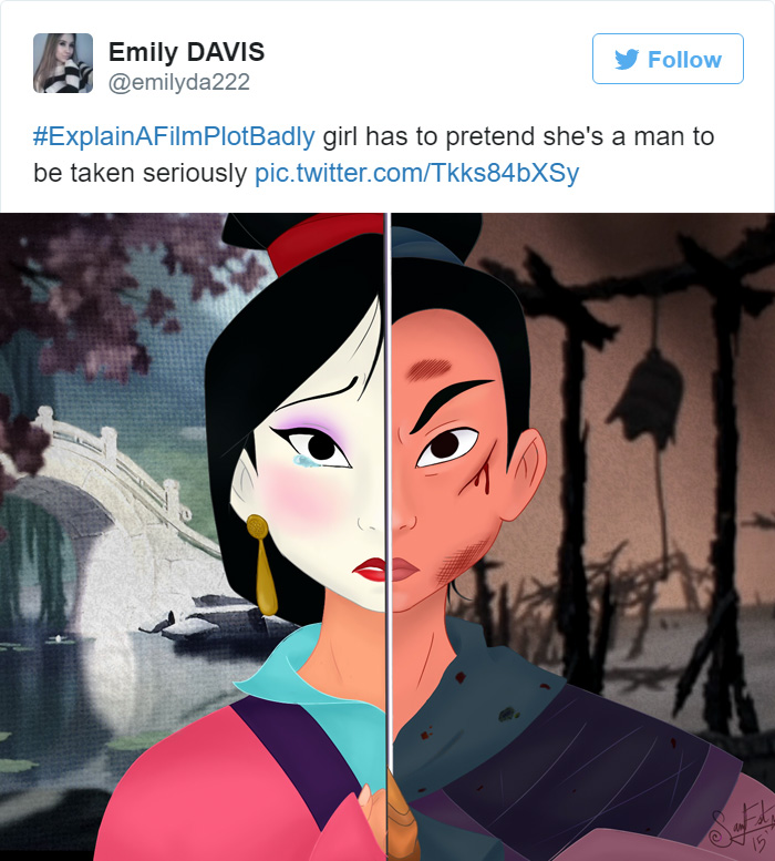 Tweet explaining Mulan with movie poster 