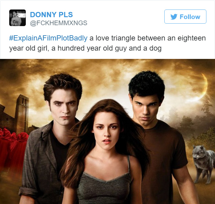 Tweet explaining Twilight with the movie poster 