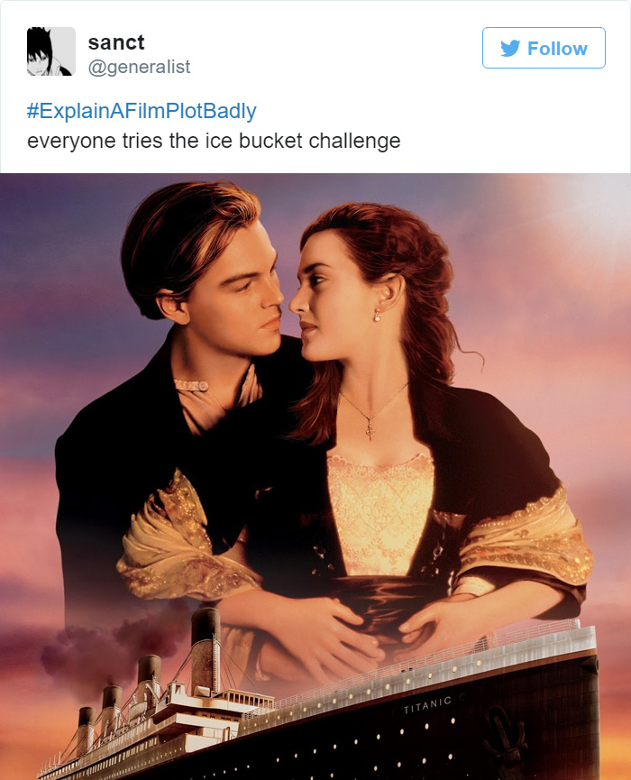 Tweet explaining Titanic with the movie poster 