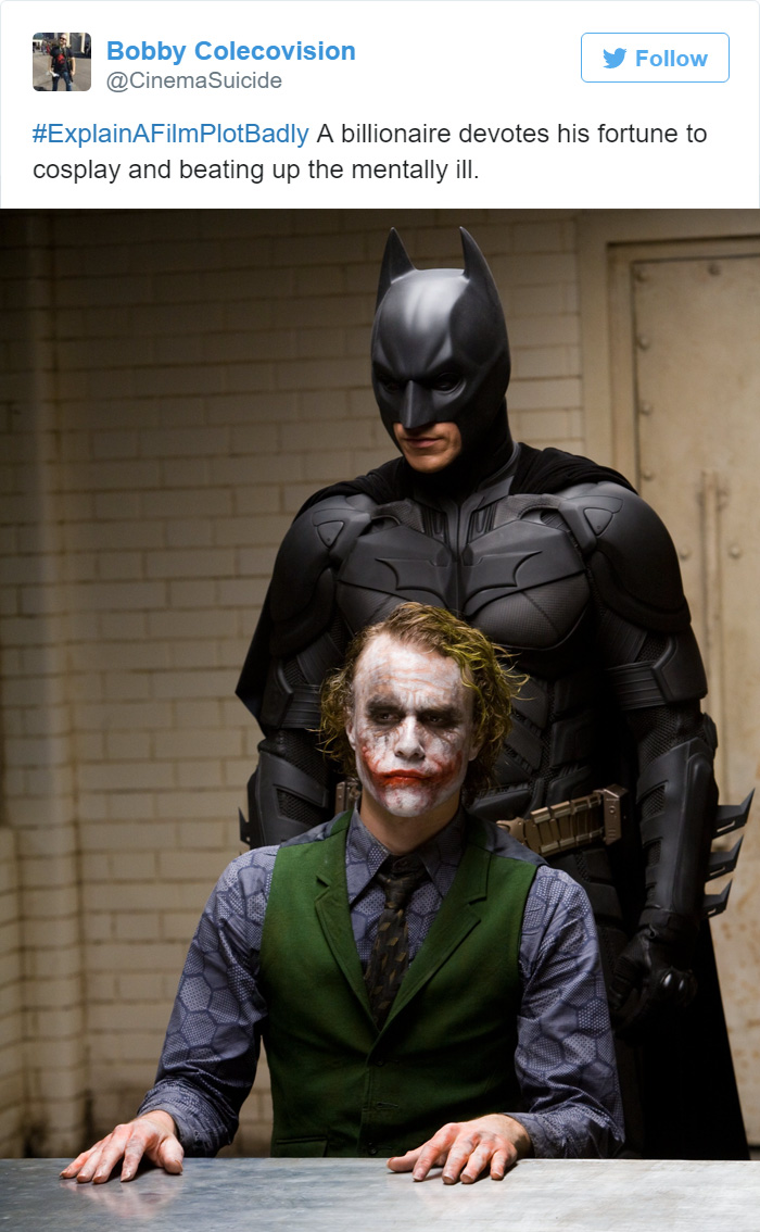 Tweet explaining The Dark Knight, Joker and Batman in police department 